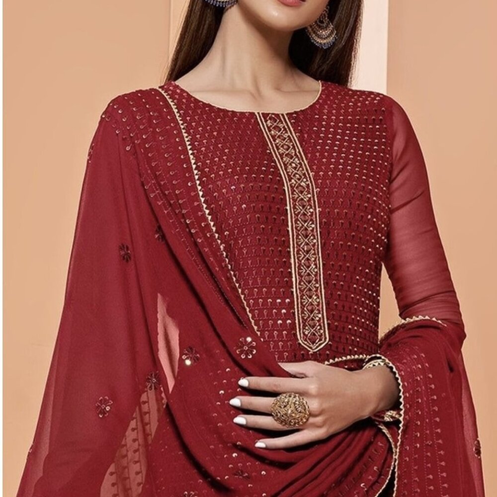 Faux georgette Kurti set with sequence and embroidery work.